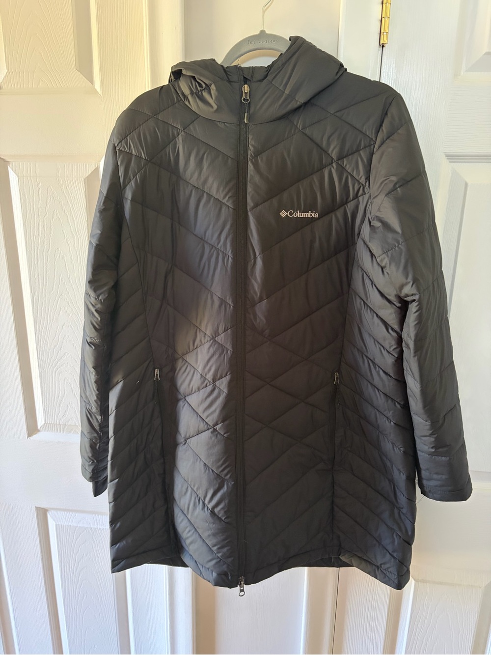 Columbia Jacket Womens XL Black Heavenly Omni-Heat Long Puffer Coat Parka with H